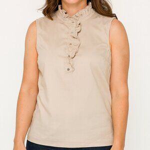 Tory Burch Deneuve Beige Ruffled Sleeveless Blouse Size 8